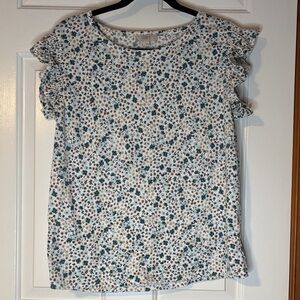 LOFT White and Blue Floral Blouse